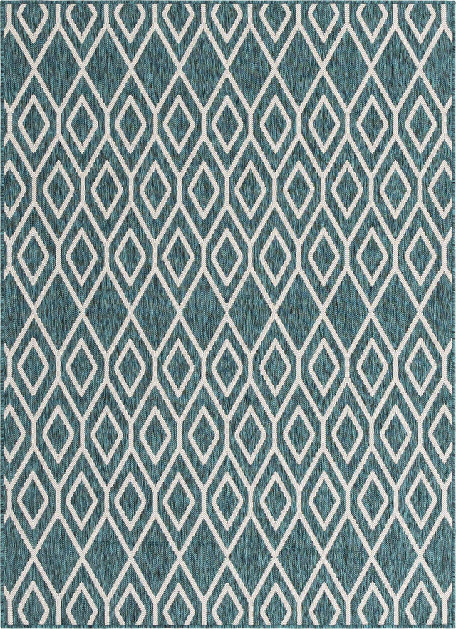 Teal 5' 3 x 8' Jill Zarin Outdoor Rectangle Area Rug Weather Resistant for Patio, Deck, Terrace, Balcony, Porch Durable 100% Polypropylene Carpet for Outside for Sale at Rug Engine