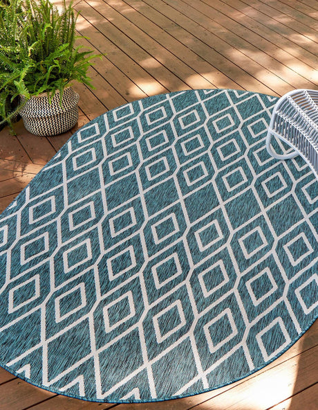 Teal 7' 10 x 10' Jill Zarin Outdoor Oval Area Rug Weather Resistant for Patio, Deck, Terrace, Balcony, Porch Durable 100% Polypropylene Carpet for Outside for Sale at Rug Engine