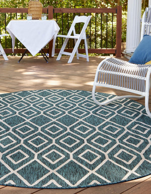 Teal 7' 10 x 10' Jill Zarin Outdoor Oval Area Rug Weather Resistant for Patio, Deck, Terrace, Balcony, Porch Durable 100% Polypropylene Carpet for Outside for Sale at Rug Engine