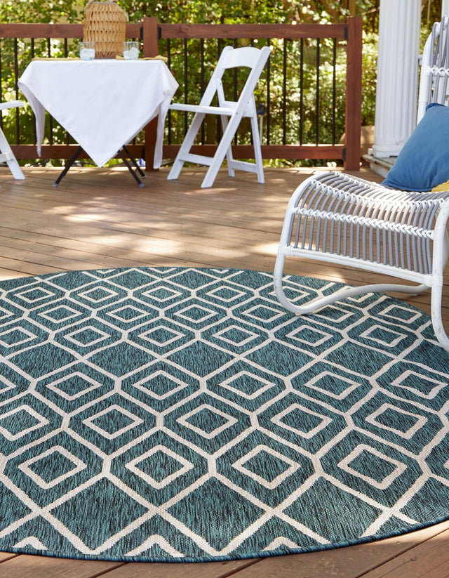 Teal 7' 10 x 10' Jill Zarin Outdoor Oval Area Rug Weather Resistant for Patio, Deck, Terrace, Balcony, Porch Durable 100% Polypropylene Carpet for Outside for Sale at Rug Engine