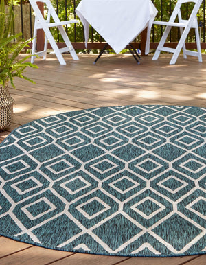 Teal 7' 10 x 10' Jill Zarin Outdoor Oval Area Rug Weather Resistant for Patio, Deck, Terrace, Balcony, Porch Durable 100% Polypropylene Carpet for Outside for Sale at Rug Engine