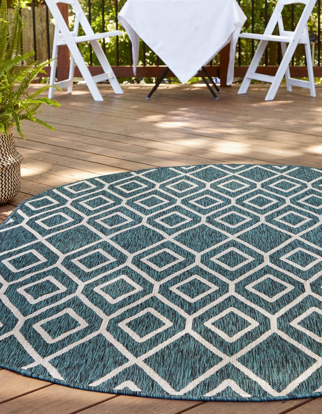Teal 7' 10 x 10' Jill Zarin Outdoor Oval Area Rug Weather Resistant for Patio, Deck, Terrace, Balcony, Porch Durable 100% Polypropylene Carpet for Outside for Sale at Rug Engine