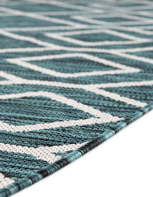Teal 7' 10 x 10' Jill Zarin Outdoor Oval Area Rug Weather Resistant for Patio, Deck, Terrace, Balcony, Porch Durable 100% Polypropylene Carpet for Outside for Sale at Rug Engine