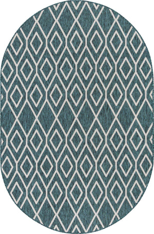 Teal 5' 3 x 8' Jill Zarin Outdoor Oval Area Rug Weather Resistant for Patio, Deck, Terrace, Balcony, Porch Durable 100% Polypropylene Carpet for Outside for Sale at Rug Engine