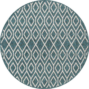 Teal 4' 1 x 4' 1 Jill Zarin Outdoor Round Area Rug Weather Resistant for Patio, Deck, Terrace, Balcony, Porch Durable 100% Polypropylene Carpet for Outside for Sale at Rug Engine