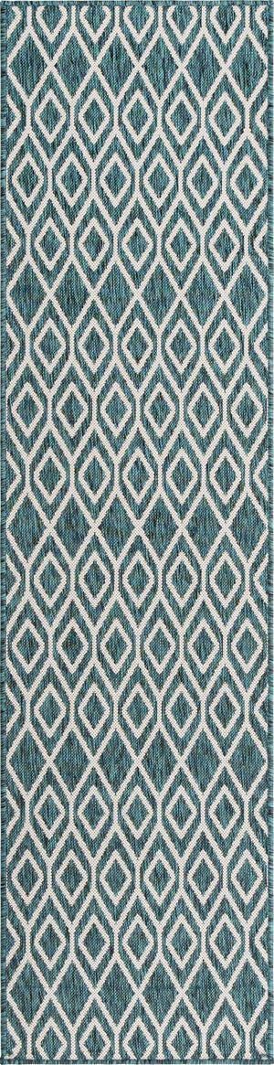 Teal 2' x 8' Jill Zarin Outdoor Runner Area Rug Weather Resistant for Patio, Deck, Terrace, Balcony, Porch Durable 100% Polypropylene Carpet for Outside for Sale at Rug Engine