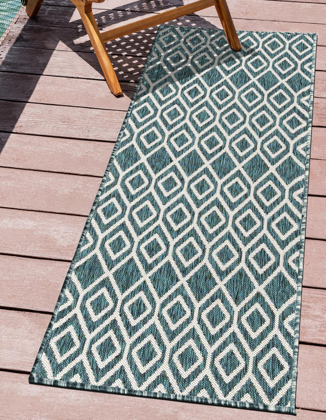 Teal 2' x 6' 1 Jill Zarin Outdoor Runner Area Rug Weather Resistant for Patio, Deck, Terrace, Balcony, Porch Durable 100% Polypropylene Carpet for Outside for Sale at Rug Engine