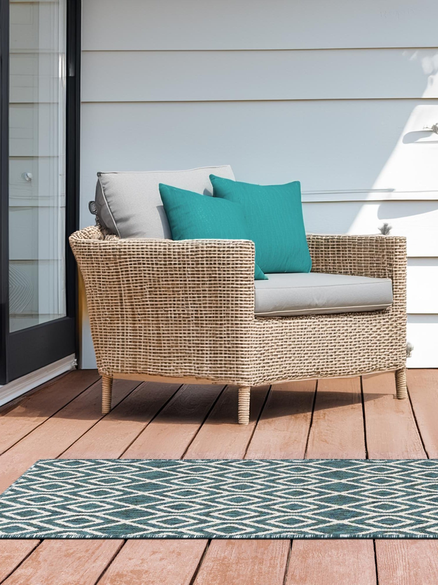 Teal 2' x 6' 1 Jill Zarin Outdoor Runner Area Rug Weather Resistant for Patio, Deck, Terrace, Balcony, Porch Durable 100% Polypropylene Carpet for Outside for Sale at Rug Engine