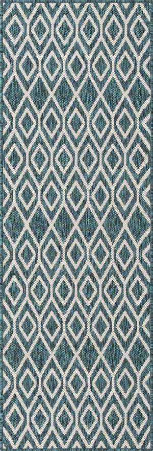 Teal 2' x 6' 1 Jill Zarin Outdoor Runner Area Rug Weather Resistant for Patio, Deck, Terrace, Balcony, Porch Durable 100% Polypropylene Carpet for Outside for Sale at Rug Engine