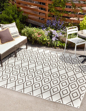 Ivory 7' 10 x 7' 10 Jill Zarin Outdoor Square Area Rug Weather Resistant for Patio, Deck, Terrace, Balcony, Porch Durable 100% Polypropylene Carpet for Outside for Sale at Rug Engine