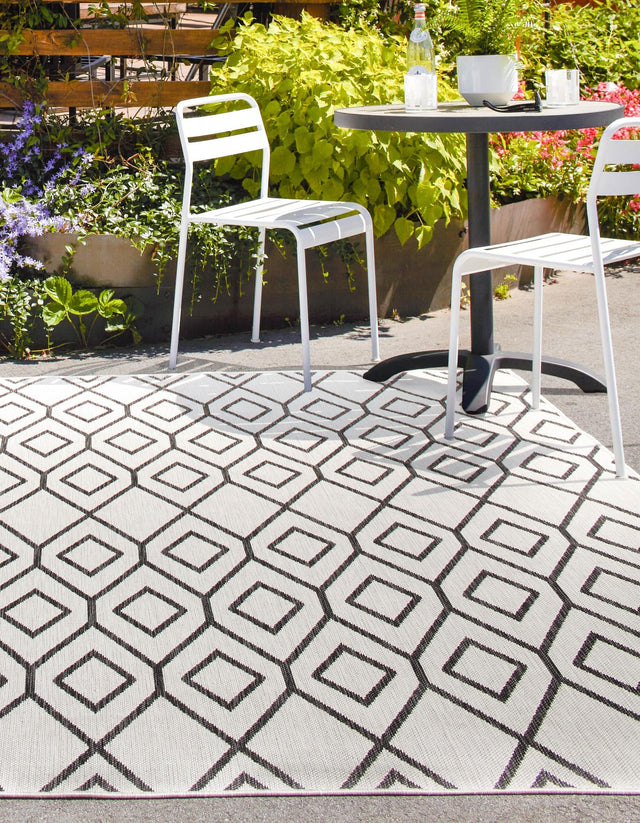Ivory 7' 10 x 7' 10 Jill Zarin Outdoor Square Area Rug Weather Resistant for Patio, Deck, Terrace, Balcony, Porch Durable 100% Polypropylene Carpet for Outside for Sale at Rug Engine