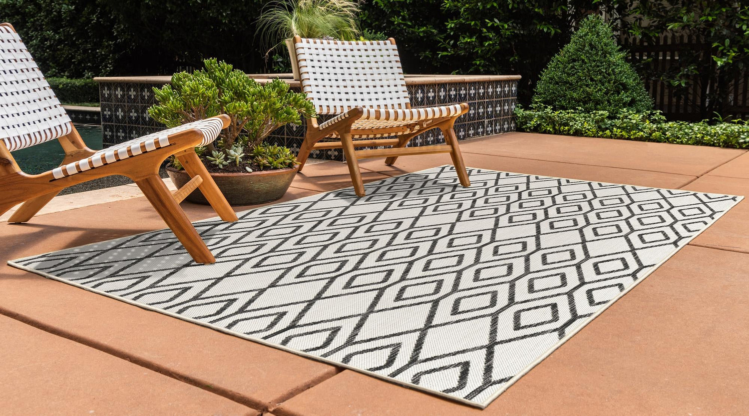 Ivory 7' 10 x 10' Jill Zarin Outdoor Rectangle Area Rug Weather Resistant for Patio, Deck, Terrace, Balcony, Porch Durable 100% Polypropylene Carpet for Outside for Sale at Rug Engine