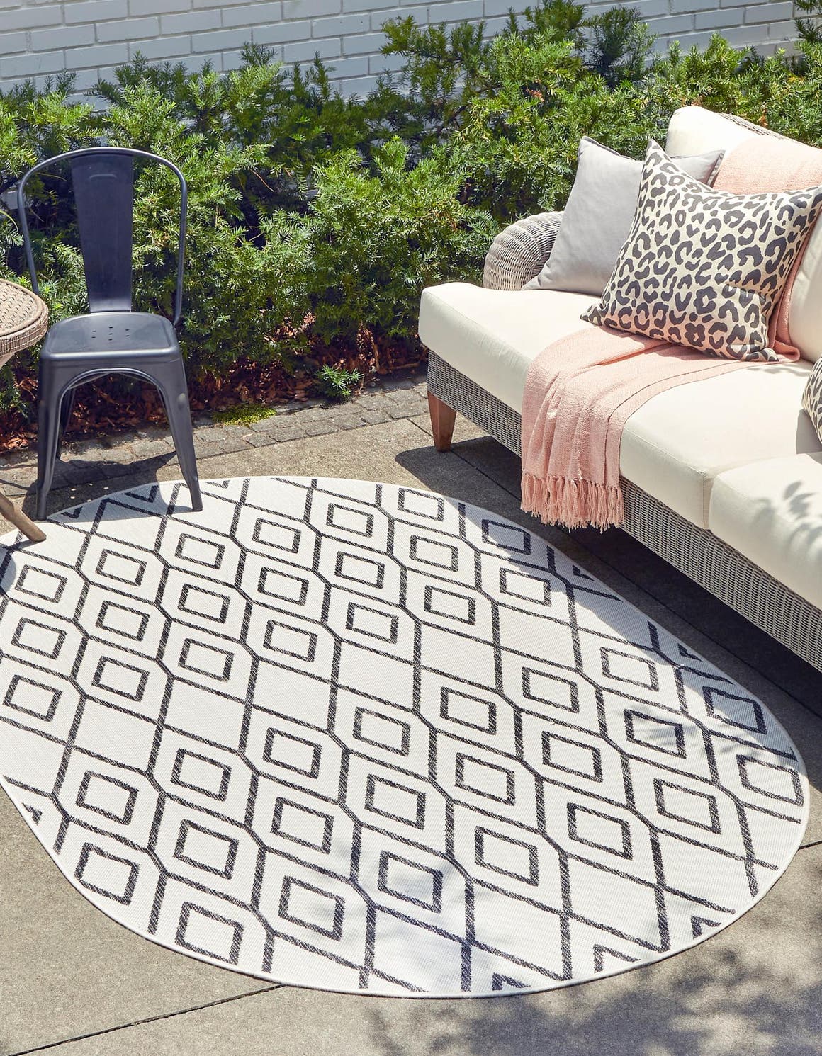 Ivory 7' 10 x 10' Jill Zarin Outdoor Oval Area Rug Weather Resistant for Patio, Deck, Terrace, Balcony, Porch Durable 100% Polypropylene Carpet for Outside for Sale at Rug Engine