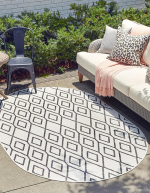 Ivory 7' 10 x 10' Jill Zarin Outdoor Oval Area Rug Weather Resistant for Patio, Deck, Terrace, Balcony, Porch Durable 100% Polypropylene Carpet for Outside for Sale at Rug Engine