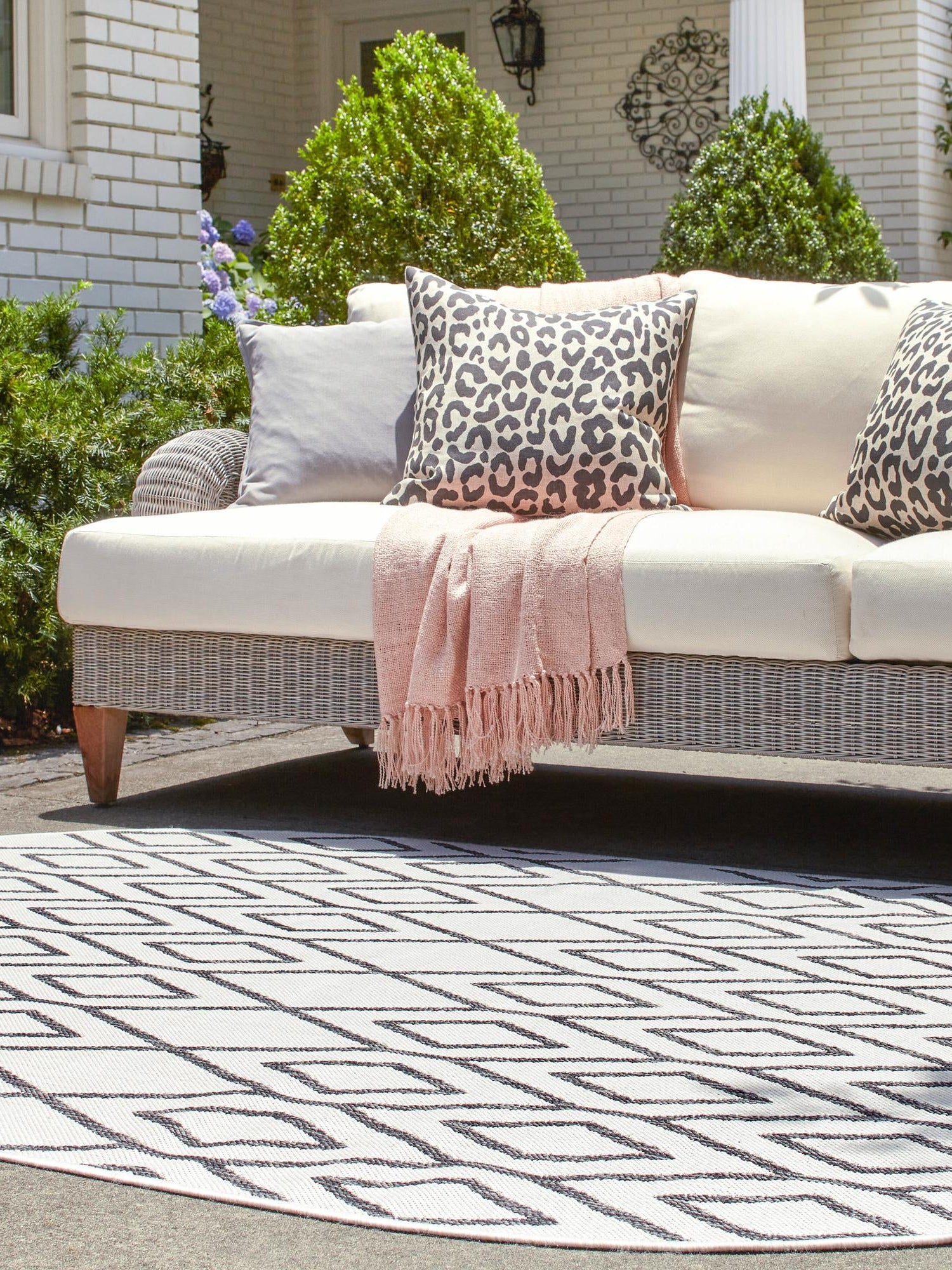 Ivory 7' 10 x 10' Jill Zarin Outdoor Oval Area Rug Weather Resistant for Patio, Deck, Terrace, Balcony, Porch Durable 100% Polypropylene Carpet for Outside for Sale at Rug Engine