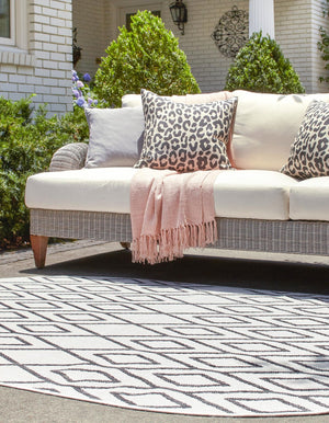 Ivory 7' 10 x 10' Jill Zarin Outdoor Oval Area Rug Weather Resistant for Patio, Deck, Terrace, Balcony, Porch Durable 100% Polypropylene Carpet for Outside for Sale at Rug Engine