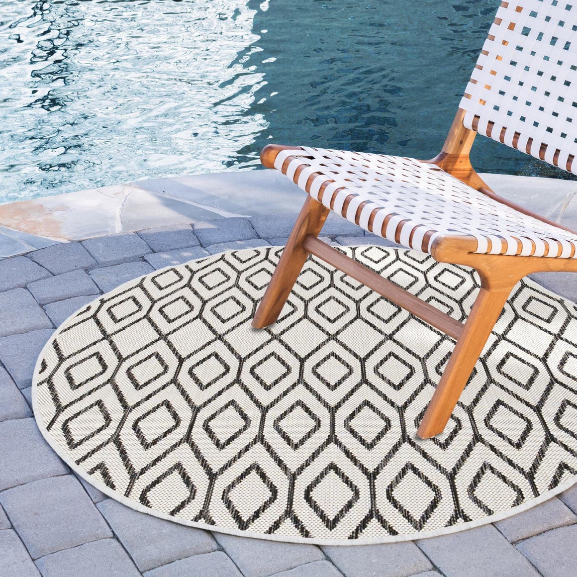 Ivory 6' 7 x 6' 7 Jill Zarin Outdoor Round Area Rug Weather Resistant for Patio, Deck, Terrace, Balcony, Porch Durable 100% Polypropylene Carpet for Outside for Sale at Rug Engine