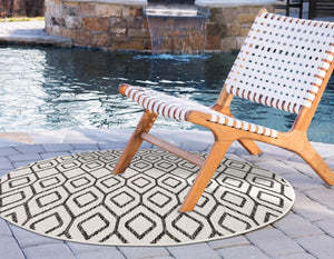 Ivory 6' 7 x 6' 7 Jill Zarin Outdoor Round Area Rug Weather Resistant for Patio, Deck, Terrace, Balcony, Porch Durable 100% Polypropylene Carpet for Outside for Sale at Rug Engine
