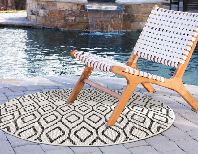 Ivory 4' 1 x 4' 1 Jill Zarin Outdoor Round Area Rug Weather Resistant for Patio, Deck, Terrace, Balcony, Porch Durable 100% Polypropylene Carpet for Outside for Sale at Rug Engine