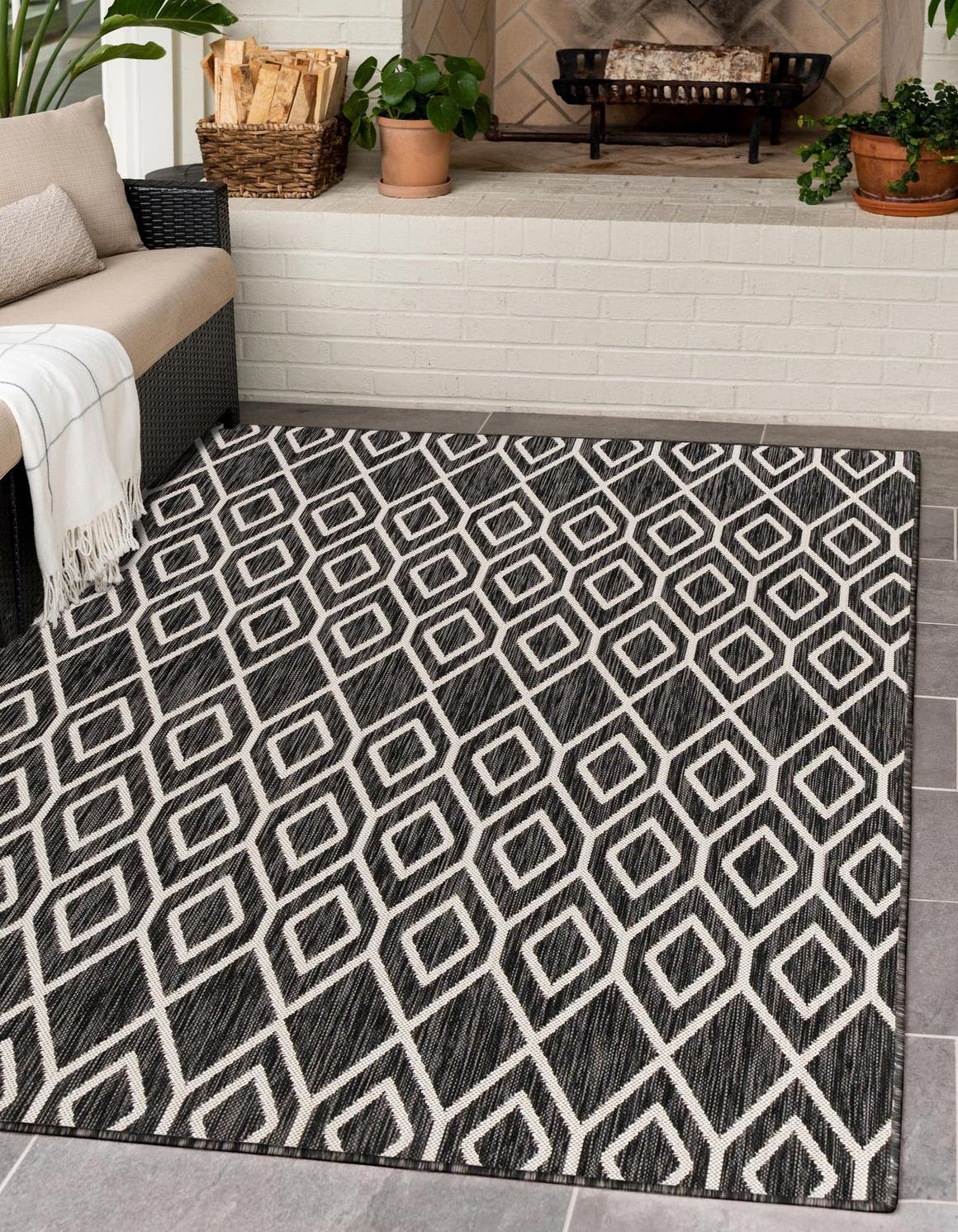 Charcoal Gray 7' 10 x 10' Jill Zarin Outdoor Rectangle Area Rug Weather Resistant for Patio, Deck, Terrace, Balcony, Porch Durable 100% Polypropylene Carpet for Outside for Sale at Rug Engine