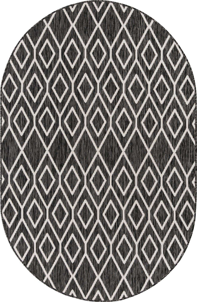 Charcoal Gray 5' 3 x 8' Jill Zarin Outdoor Oval Area Rug Weather Resistant for Patio, Deck, Terrace, Balcony, Porch Durable 100% Polypropylene Carpet for Outside for Sale at Rug Engine