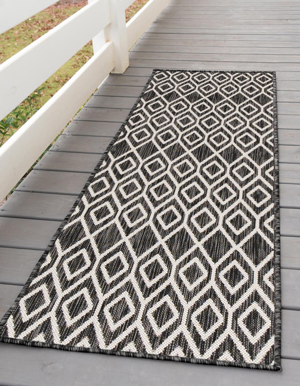 Charcoal Gray 2' x 8' Jill Zarin Outdoor Runner Area Rug Weather Resistant for Patio, Deck, Terrace, Balcony, Porch Durable 100% Polypropylene Carpet for Outside for Sale at Rug Engine