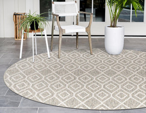 Gray Cream 7' 1 x 7' 1 Jill Zarin Outdoor Round Area Rug Weather Resistant for Patio, Deck, Terrace, Balcony, Porch Durable 100% Polypropylene Carpet for Outside for Sale at Rug Engine