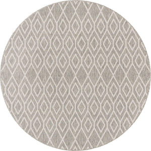 Gray Cream 7' 1 x 7' 1 Jill Zarin Outdoor Round Area Rug Weather Resistant for Patio, Deck, Terrace, Balcony, Porch Durable 100% Polypropylene Carpet for Outside for Sale at Rug Engine