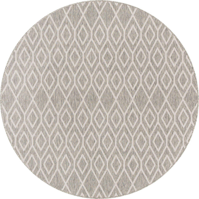 Gray Cream 7' 1 x 7' 1 Jill Zarin Outdoor Round Area Rug Weather Resistant for Patio, Deck, Terrace, Balcony, Porch Durable 100% Polypropylene Carpet for Outside for Sale at Rug Engine