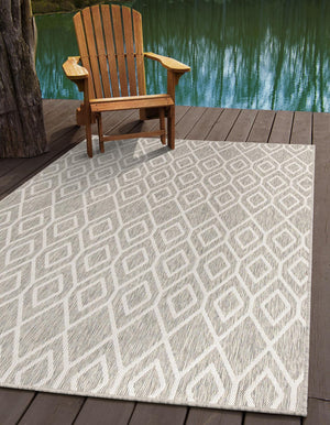 Gray Cream 5' 3 x 8' Jill Zarin Outdoor Rectangle Area Rug Weather Resistant for Patio, Deck, Terrace, Balcony, Porch Durable 100% Polypropylene Carpet for Outside for Sale at Rug Engine