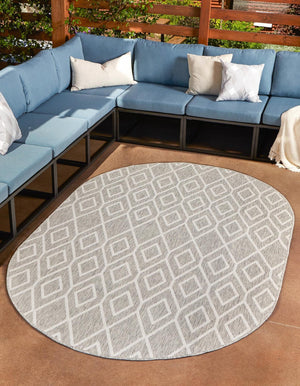 Gray Cream 5' 3 x 8' Jill Zarin Outdoor Oval Area Rug Weather Resistant for Patio, Deck, Terrace, Balcony, Porch Durable 100% Polypropylene Carpet for Outside for Sale at Rug Engine