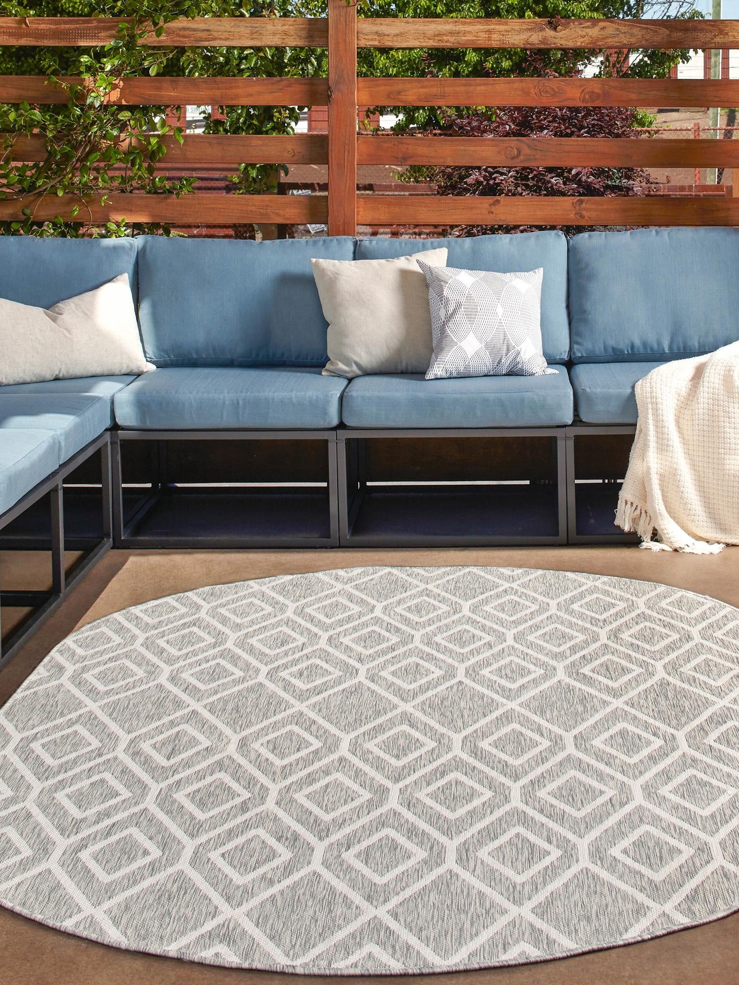 Gray Cream 5' 3 x 8' Jill Zarin Outdoor Oval Area Rug Weather Resistant for Patio, Deck, Terrace, Balcony, Porch Durable 100% Polypropylene Carpet for Outside for Sale at Rug Engine