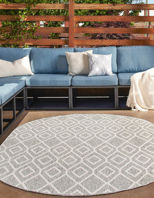 Gray Cream 5' 3 x 8' Jill Zarin Outdoor Oval Area Rug Weather Resistant for Patio, Deck, Terrace, Balcony, Porch Durable 100% Polypropylene Carpet for Outside for Sale at Rug Engine