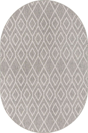 Gray Cream 5' 3 x 8' Jill Zarin Outdoor Oval Area Rug Weather Resistant for Patio, Deck, Terrace, Balcony, Porch Durable 100% Polypropylene Carpet for Outside for Sale at Rug Engine