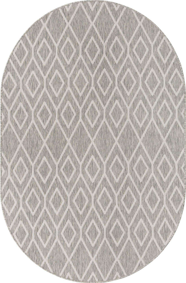 Gray Cream 5' 3 x 8' Jill Zarin Outdoor Oval Area Rug Weather Resistant for Patio, Deck, Terrace, Balcony, Porch Durable 100% Polypropylene Carpet for Outside for Sale at Rug Engine