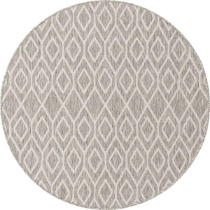 Gray Cream 4' 1 x 4' 1 Jill Zarin Outdoor Round Area Rug Weather Resistant for Patio, Deck, Terrace, Balcony, Porch Durable 100% Polypropylene Carpet for Outside for Sale at Rug Engine
