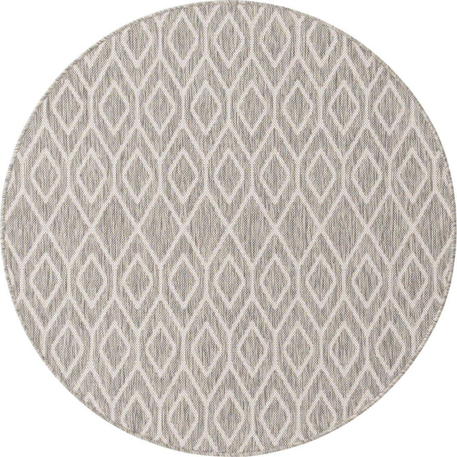 Gray Cream 4' 1 x 4' 1 Jill Zarin Outdoor Round Area Rug Weather Resistant for Patio, Deck, Terrace, Balcony, Porch Durable 100% Polypropylene Carpet for Outside for Sale at Rug Engine