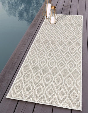 Gray Cream 2' x 8' Jill Zarin Outdoor Runner Area Rug Weather Resistant for Patio, Deck, Terrace, Balcony, Porch Durable 100% Polypropylene Carpet for Outside for Sale at Rug Engine