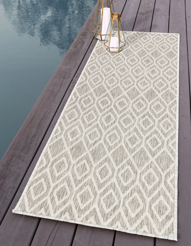 Gray Cream 2' x 8' Jill Zarin Outdoor Runner Area Rug Weather Resistant for Patio, Deck, Terrace, Balcony, Porch Durable 100% Polypropylene Carpet for Outside for Sale at Rug Engine