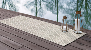 Gray Cream 2' x 8' Jill Zarin Outdoor Runner Area Rug Weather Resistant for Patio, Deck, Terrace, Balcony, Porch Durable 100% Polypropylene Carpet for Outside for Sale at Rug Engine