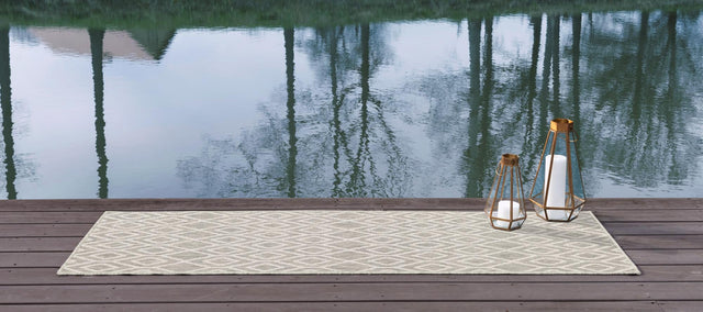 Gray Cream 2' x 8' Jill Zarin Outdoor Runner Area Rug Weather Resistant for Patio, Deck, Terrace, Balcony, Porch Durable 100% Polypropylene Carpet for Outside for Sale at Rug Engine