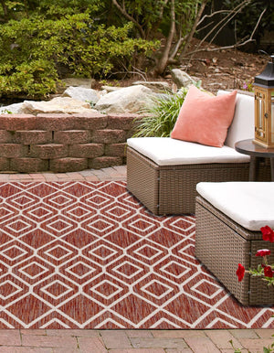 Rust Red 7' 10 x 7' 10 Jill Zarin Outdoor Square Area Rug Weather Resistant for Patio, Deck, Terrace, Balcony, Porch Durable 100% Polypropylene Carpet for Outside for Sale at Rug Engine