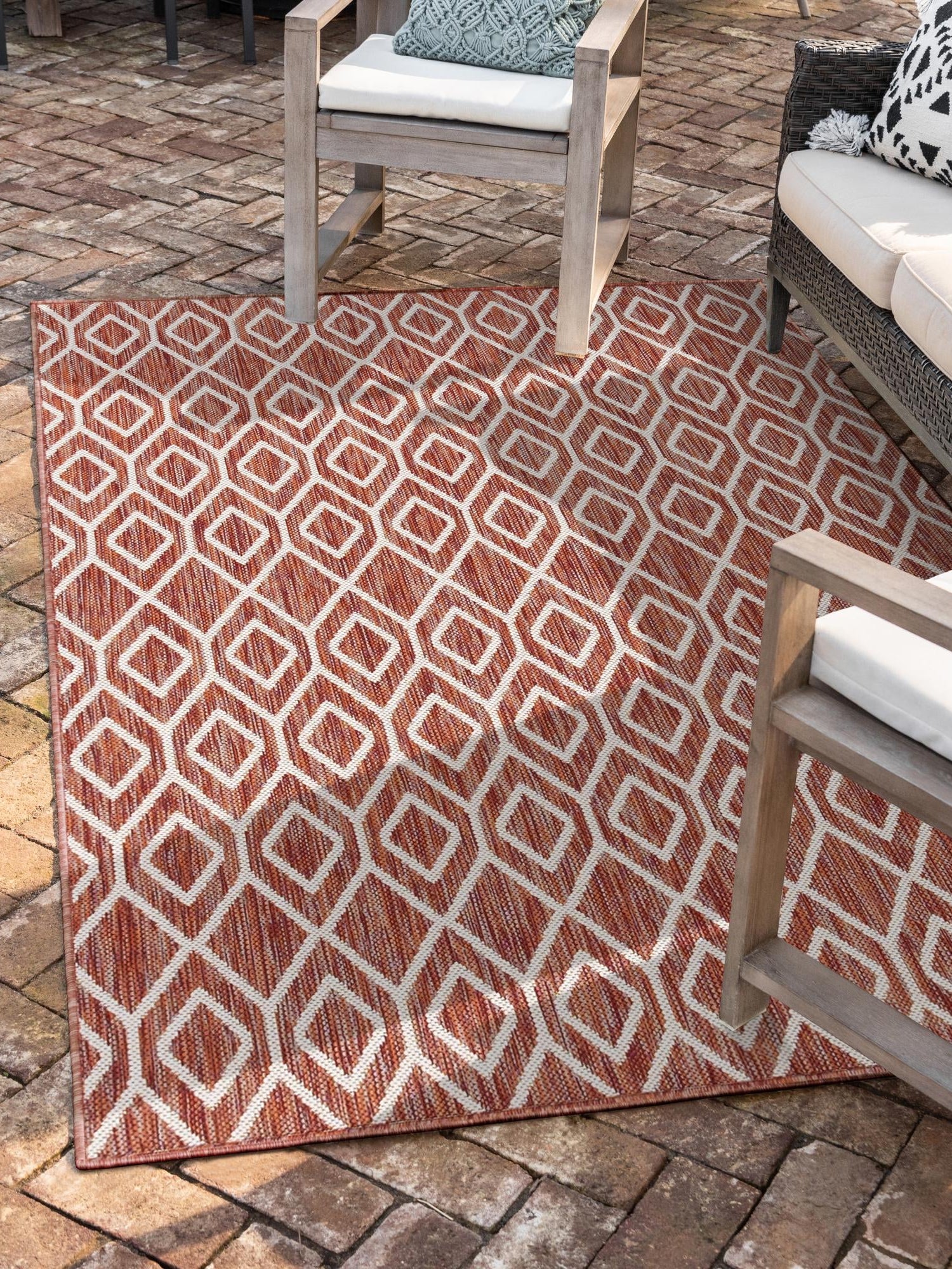 Rust Red 1' 4 x 1' 4 Jill Zarin Outdoor Sample Area Rug Weather Resistant for Patio, Deck, Terrace, Balcony, Porch Durable 100% Polypropylene Carpet for Outside for Sale at Rug Engine