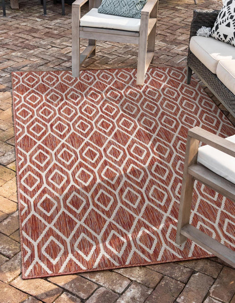 Rust Red 5' 3 x 8' Jill Zarin Outdoor Rectangle Area Rug Weather Resistant for Patio, Deck, Terrace, Balcony, Porch Durable 100% Polypropylene Carpet for Outside for Sale at Rug Engine