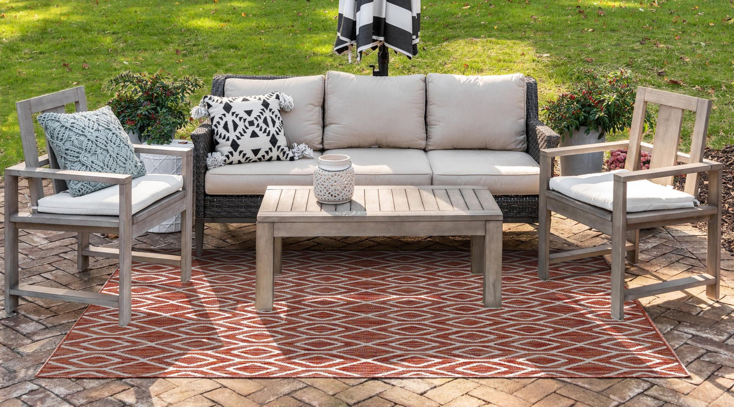 Rust Red 5' 3 x 8' Jill Zarin Outdoor Rectangle Area Rug Weather Resistant for Patio, Deck, Terrace, Balcony, Porch Durable 100% Polypropylene Carpet for Outside for Sale at Rug Engine