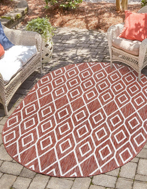 Rust Red 5' 3 x 8' Jill Zarin Outdoor Oval Area Rug Weather Resistant for Patio, Deck, Terrace, Balcony, Porch Durable 100% Polypropylene Carpet for Outside for Sale at Rug Engine
