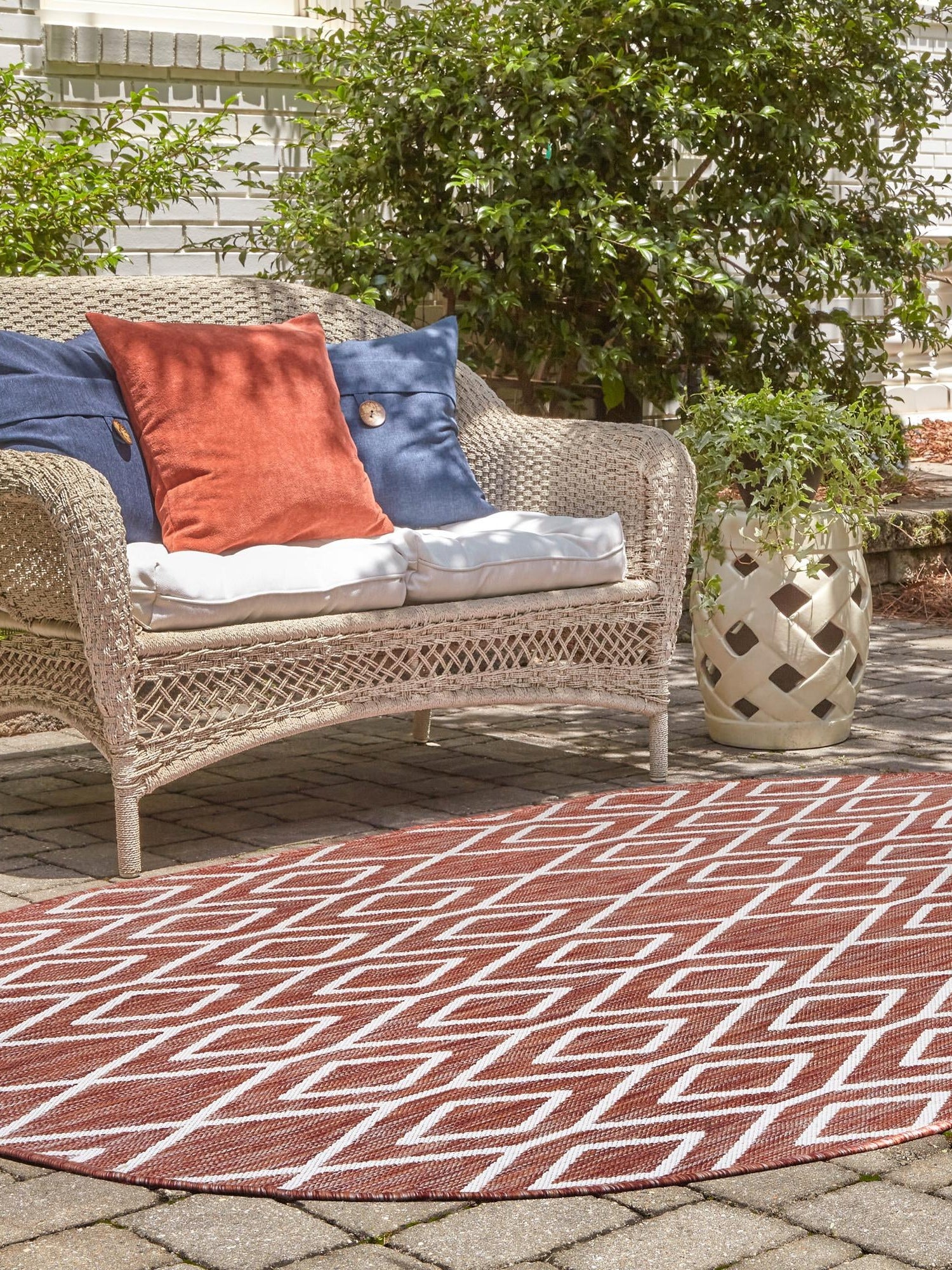 Rust Red 7' 10 x 10' Jill Zarin Outdoor Oval Area Rug Weather Resistant for Patio, Deck, Terrace, Balcony, Porch Durable 100% Polypropylene Carpet for Outside for Sale at Rug Engine