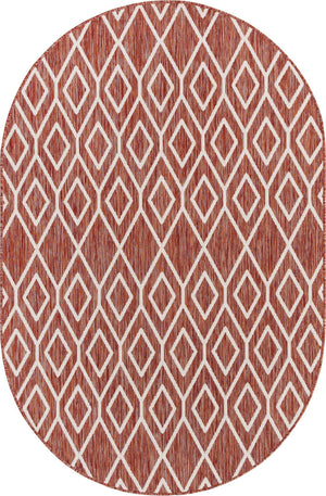 Rust Red 5' 3 x 8' Jill Zarin Outdoor Oval Area Rug Weather Resistant for Patio, Deck, Terrace, Balcony, Porch Durable 100% Polypropylene Carpet for Outside for Sale at Rug Engine