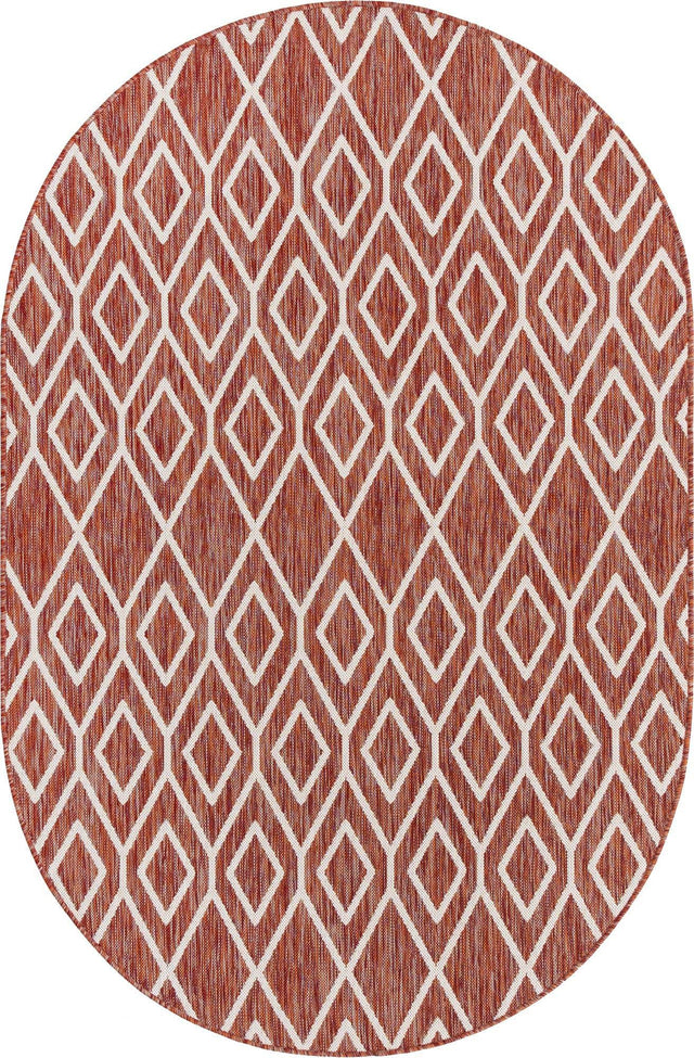 Rust Red 5' 3 x 8' Jill Zarin Outdoor Oval Area Rug Weather Resistant for Patio, Deck, Terrace, Balcony, Porch Durable 100% Polypropylene Carpet for Outside for Sale at Rug Engine