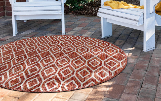 Rust Red 4' 1 x 4' 1 Jill Zarin Outdoor Round Area Rug Weather Resistant for Patio, Deck, Terrace, Balcony, Porch Durable 100% Polypropylene Carpet for Outside for Sale at Rug Engine